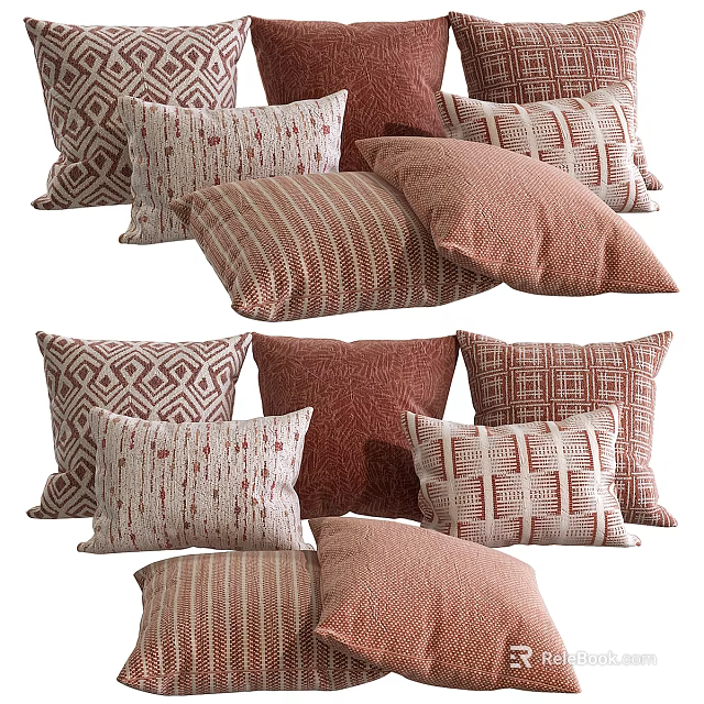 Geometric Pattern Decorative Pillows In Warm Brown Beige And Red Color Tones 3d model 