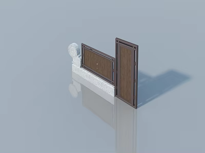 Brown Wooden Swing Door With White Frame And Simple Design 3d model