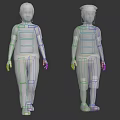 Men in Different Outfits Standing with Colorful Segmented Human Figure on Gradient Background