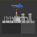 High Voltage Electrical Substation Equipment With Transformer And Transmission Towers
