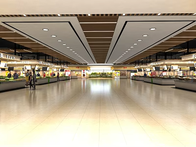 Modern Supermarket Department Store Interior With Spacious Aisles Shelves Ceiling Lights And Shoppers 3d model