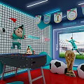 Soccer Themed Exhibition Booth With Soccer Balls And Football Field Displays