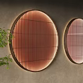 Contemporary Circular Wall Decor Pieces On Textured Wall With Greenery 3d model