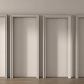 Four White Doors Aligned in Modern Interior With Light Wall and Wooden Floor