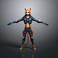 Anthropomorphic Cat Character In Blue Combat Outfit With Orange Fur Arms Outstretched