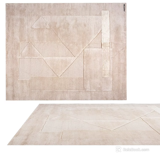 Modern Square Rug With Geometric Abstract Patterns And Neutral Beige Tone Design 3d model