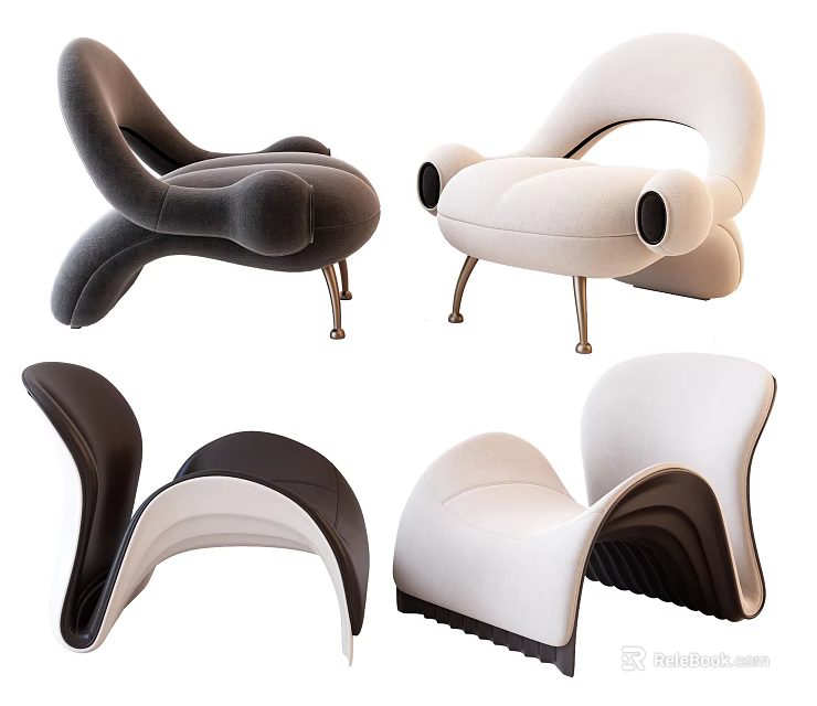 Modern Single Sofa Designs In Black And White With Upholstered Seats And Metal Legs 3d model 