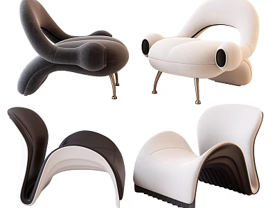 Modern Single Sofa Designs In Black And White With Upholstered Seats And Metal Legs 3d model