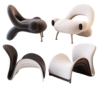 Modern Single Sofa Designs In Black And White With Upholstered Seats And Metal Legs 3d model