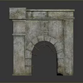 Scenic Natural Landscape With Stone Fireplace Arch Design Weathered Texture And Metal Reinforcements