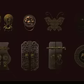 Traditional Brass Door Knockers With Various Intricate Patterns On Red Background