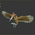 Orange Feathered Flying Bird With Red Crest And Spread Wings 3d model