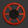 Industrial Red Valve Wheel with Central Metal Component on Dark Reflective Surface 3d model