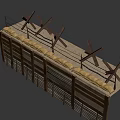 Industrial Protective Barrier Structure With Wooden Fence Sandbags Barbed Wire And Crossed Wooden Frames