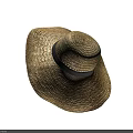 Fashionable Beige Woven Straw Hat With Wide Brim And Black Band