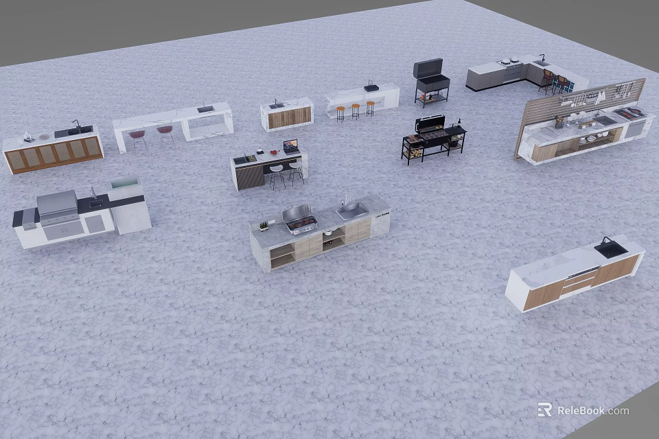 Modern Kitchen Dining Set With Island Counter Cabinets And Tables 3d model