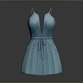 Elegant Turquoise Sleeveless Dress With Spaghetti Straps Deep V Neck And Self Tie Waist Belt
