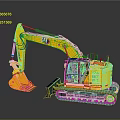 Yellow Construction Excavator With Tracked Undercarriage And Front Loader Bucket 3d model