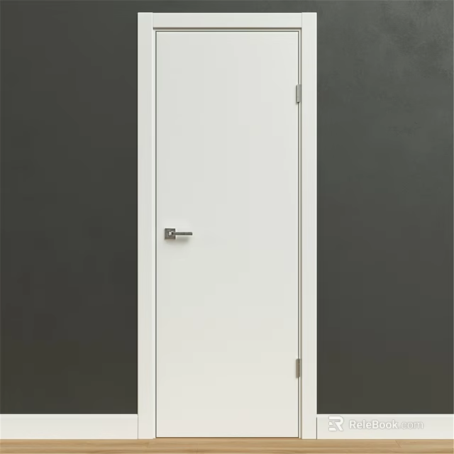 Modern White Hinged Door With Metal Handle And Dark Wall Background 3d model 