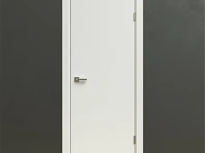 Modern White Hinged Door With Metal Handle And Dark Wall Background 3d model