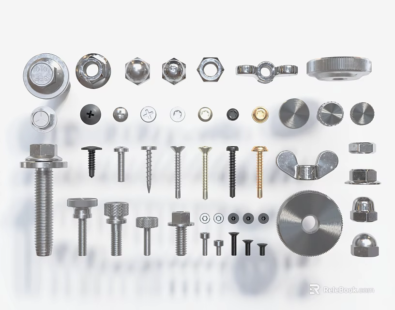 Essential Hardware Tools Collection Featuring Various Fasteners Bolts Nuts Washers And Screws 3d model 