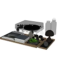 Modern Decorative Ornament Set With Turntable Books Green Plants Mushroom Decor And Wooden Trays