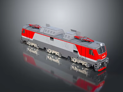 Modern Red and Gray Locomotive with Sleek Design Structural Details and Wheels 3d model