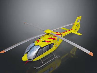 Yellow Rescue Helicopter With Red Stripes And Rotor Design For Emergency Services 3d model