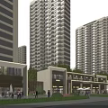 Vibrant Modern Commercial Street With High Rise Buildings And Pedestrian Area
