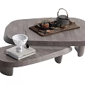 Modern Layered Gray Wooden Coffee Table With Tray Teapot And Decorative Items