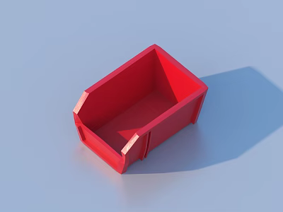Red Plastic Storage Box With Rectangular Shape And Handles On Light Blue Background 3d model
