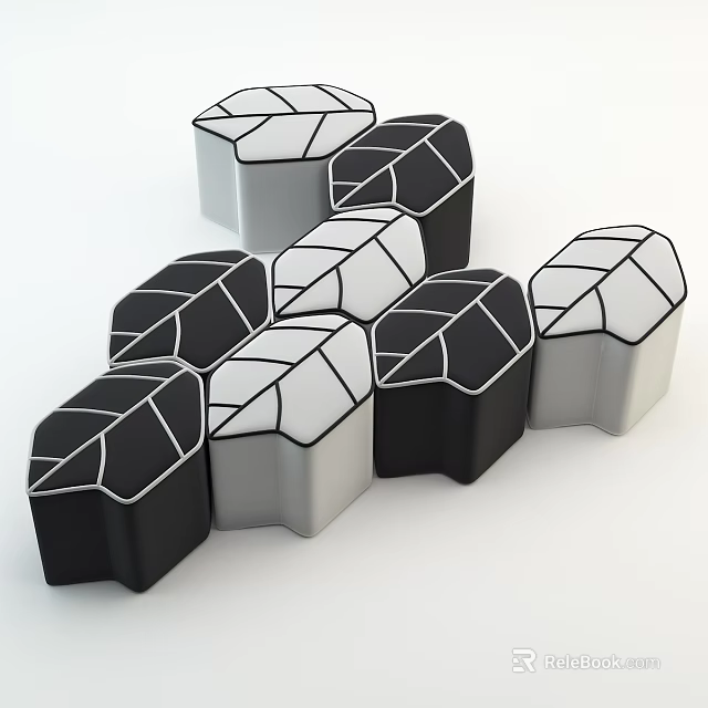 Modern Geometric Black And White Modular Stool Design For Living Room 3d model