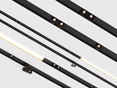 Modern Black Downlights and Spotlights with Sleek Metal Design and LED Lighting Strips 3d model
