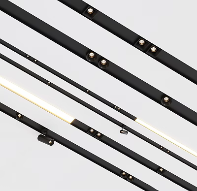 Modern Black Downlights and Spotlights with Sleek Metal Design and LED Lighting Strips 3d model