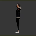 Man Standing With Outstretched Arms Wearing Denim Jacket Hoodie Black Pants And Blue Shoes