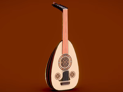 Traditional Wooden Lute Musical Instrument With Decorative Painting And Artistic Design Elements 3d model