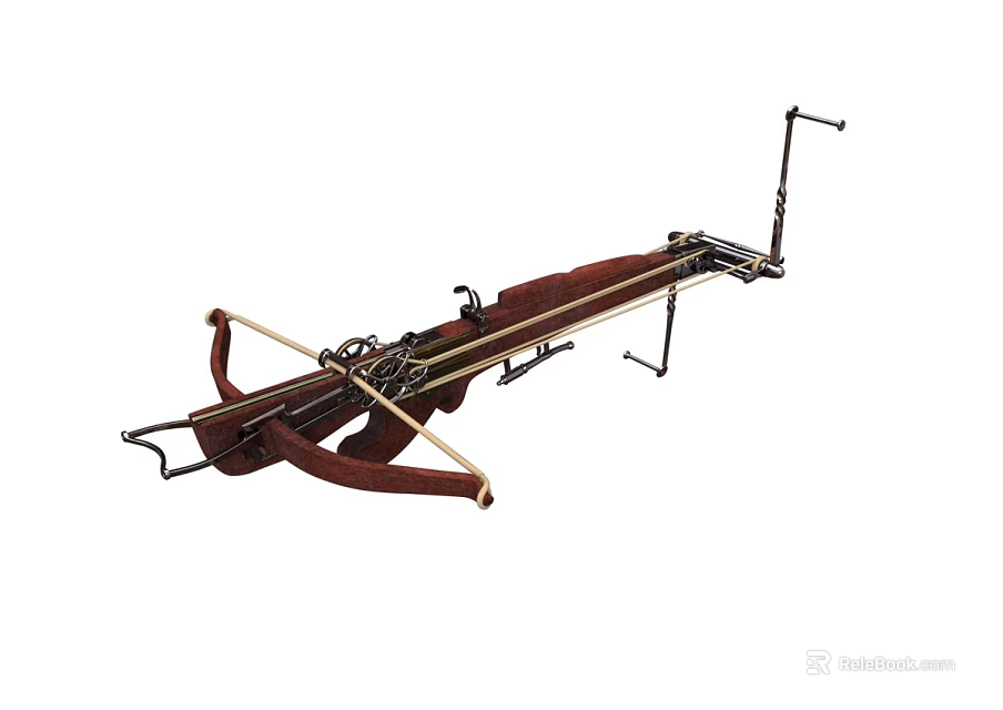 Medieval Crossbow with Wooden Stock Metal Components Bow Arms Detailed Design for Historical Weapon Enthusiasts 3d model 