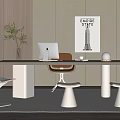 Modern Desk and Chair Combination Green Plant Computer Stool Single Chair 3d model