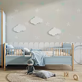 Blue Kids Desk With Star Cloud Wall Decor And Toy Accessories In Bedroom