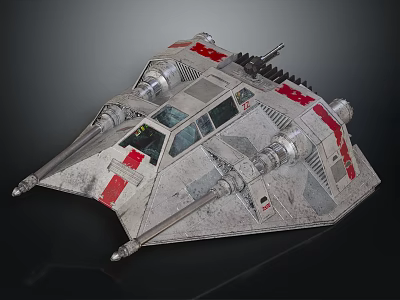Detailed Mechanical Sci Fi Starship Design With Red Gray Details Cockpit And Engines 3d model
