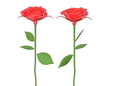 Beautiful Red Roses With Green Stems And Leaves On White Background 3d model