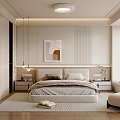 Modern Bedroom Interior Design With Wall Paneling Bed Nightstands Table Lamps And Accent Chair