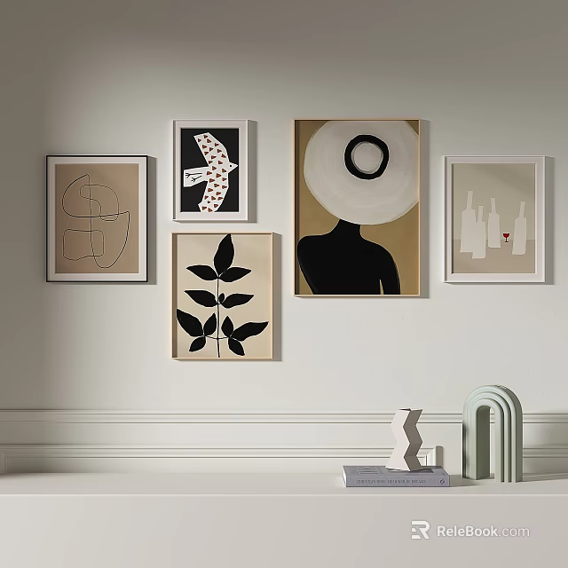 Contemporary Wall Art Display With Abstract Paintings And Decorative Objects 3d model