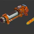 Orange Rocket Booster And Yellow Spacecraft Component In Cosmic Technology Design 3d model