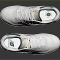 White Casual Sports Shoes With Green Yellow Accents And Brand Logo Reflection Design