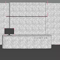 Minimalist White Reception Desk With Gray Wall Upper Cabinets And Reception Sign