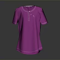 Pink Short Sleeved Top With Round Neck Button Detail And White Stitching