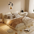 Cream Style Home Bedroom Master Bedroom Leather Soft Bag Double Bed Bedside Table Computer Desk Chair Decorative Ornaments Hanging Painting Bay Window Curtain Vase Ornaments 3d model