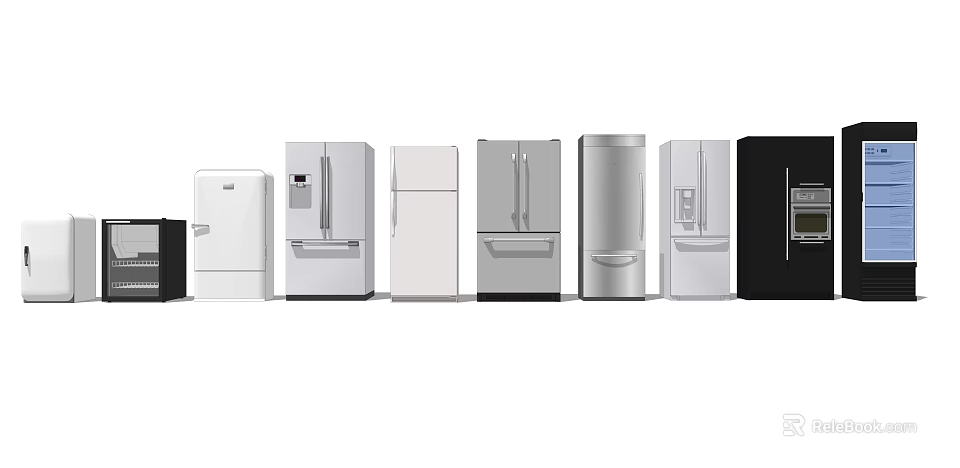 Refrigerators and Freezers in Various Styles and Colors for Modern Home Kitchens 3d model 