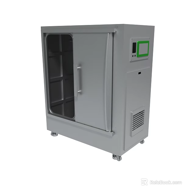 Gray Industrial Equipment Cabinet With Transparent Door Control Panel And Wheels 3d model 
